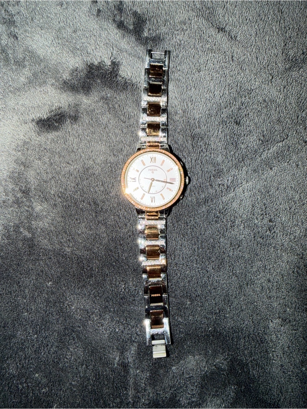 Fossil Two-Tone Silver and Rose Gold Link Watch (NEEDS BATTERY REPLACEMENT)